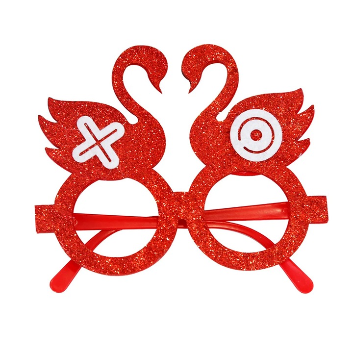 Ochelari amuzanti fara lentile, model petrecere fashion, lebede indragostite, tematica party style, rosu aprins, EFAYN