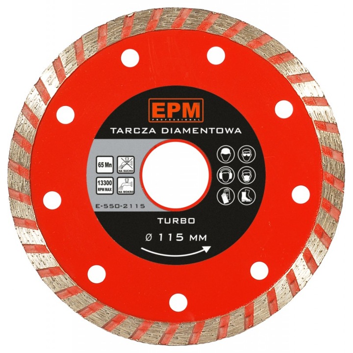 Gyémánttárcsa Turbo 250mm, EPM, 6100 RPM, szűkítőgyűrű készlettel