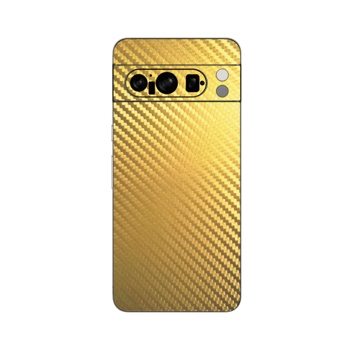 iSkinz Folie a Google Pixel 8 Pro telefonhoz – Carbon Gold, 360-as vágás, teljes fedőréteg, öntapadó bőr, hát- és oldalburkolatvédelem