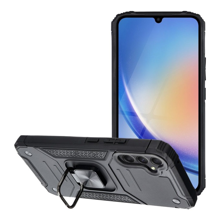 Telefontok Samsung Galaxy A17 5G készülékkel kompatibilis - Nitro Ring Armor - fekete gyűrűs, kitámasztható, ütésálló műanyag hátlaptok