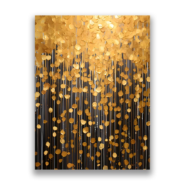 Картина на платно, LuxCanva® A1507, Дъжд от светлини, 45 X 60 CM, 100% памучно платно 400g/m2, Дървена рамка, Светеща завеса, Златна, Абстрактна, Декоративна, Стайна, Живи цветове