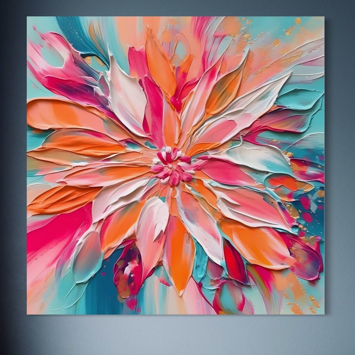 Премиум картина върху платно, LuxCanva® A1508, Розова симфония, 75 X 75 см, 100% памучно платно 400 г/м2, дървена рамка, цвете, растение, многоцветно, декоративно, стая, ярки цветове