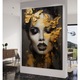 Tablou Canvas Premium, LuxCanva® A1509, Butterfly And Girl, 90 X 120 CM, Panza Bumbac 100% 400g/m2, Sasiu Lemn, Fluturi, Frumusete, Insecte, Auriu, Decorativ, Room, Culori Vibrante