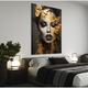 Tablou Canvas Premium, LuxCanva® A1509, Butterfly And Girl, 90 X 120 CM, Panza Bumbac 100% 400g/m2, Sasiu Lemn, Fluturi, Frumusete, Insecte, Auriu, Decorativ, Room, Culori Vibrante