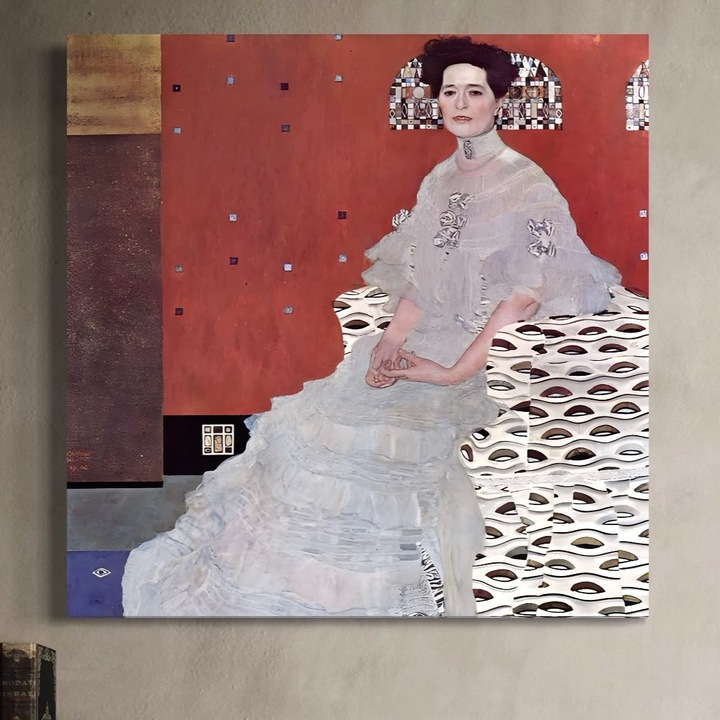 Премиум Канава Картина, LuxCanva® A1510, Фрица Ридлер, 100 X 100 СМ, 100% Памучно Платно 400гр/м2, Дървена Рамка, Климт, Художник, Произведение, Картина, Стая, Ярки Цветове