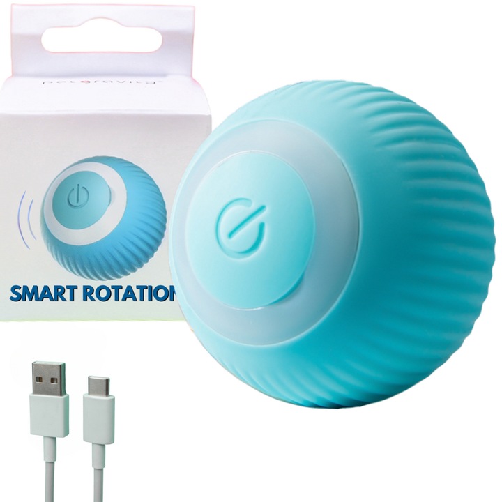 Minge Pisici, Caini, Interactiva Rotatie 360°, Lumini LED, SMART GADGETS C&A, Cablu USB, Albastra