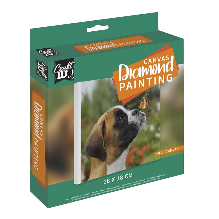 Диамантен Гоблен DiamantArt Куче с пеперуда с Рамка, 18 x 18 см, Кръгли мъниста