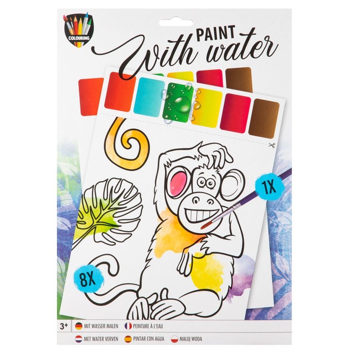 Poze de colorat pentru copii cu creioane DiamantArt Maimuta, 8 buc