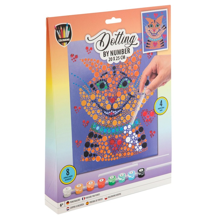 Комплект за Оцветяване по Номера, DiamantArt Коте Dotting by Number, 20х25 см