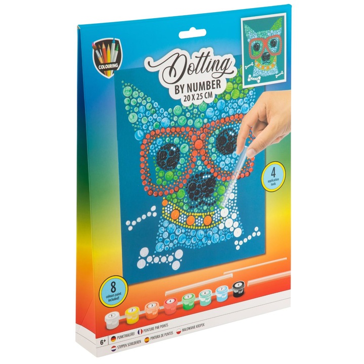 Комплект за Оцветяване по Номера, DiamantArt Куче Dotting by Number, 20х25 см