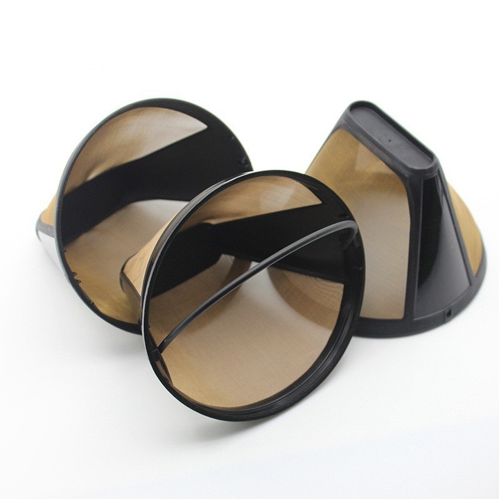 Set 3 filtre de cafea permanente aurii, 4.84"x3.74", pentru aparate de cafea Krups 10-12 cani