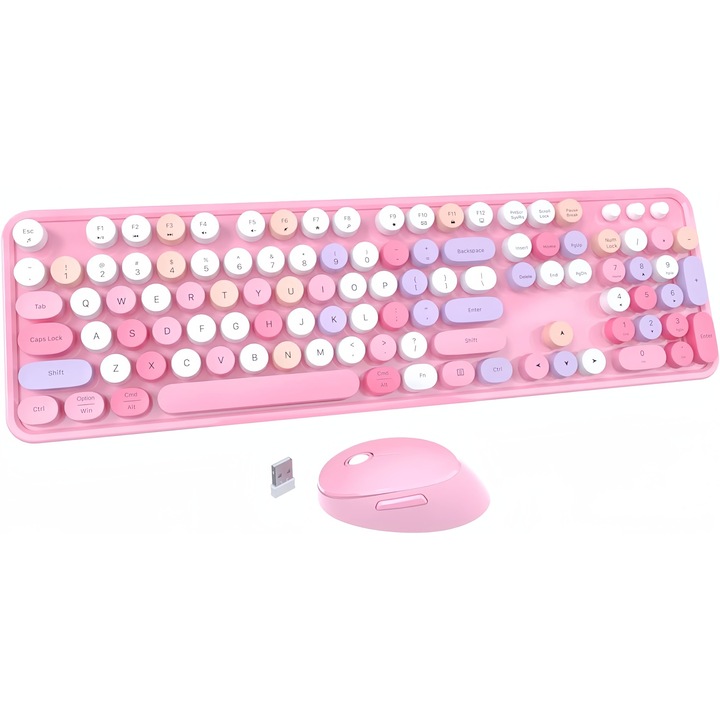 Комплект клавиатура и мишка, MOSMAOO, безжичен, Bluetooth 2.4G USB, червен