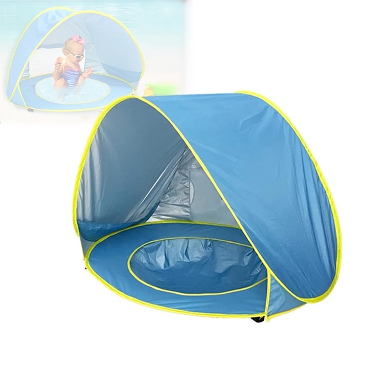 Cort portabil de vara pentru bebelusi, cu piscina, protectie UV UPF 50+, multifunctional, amovibil, 120*80*70cm, albastru