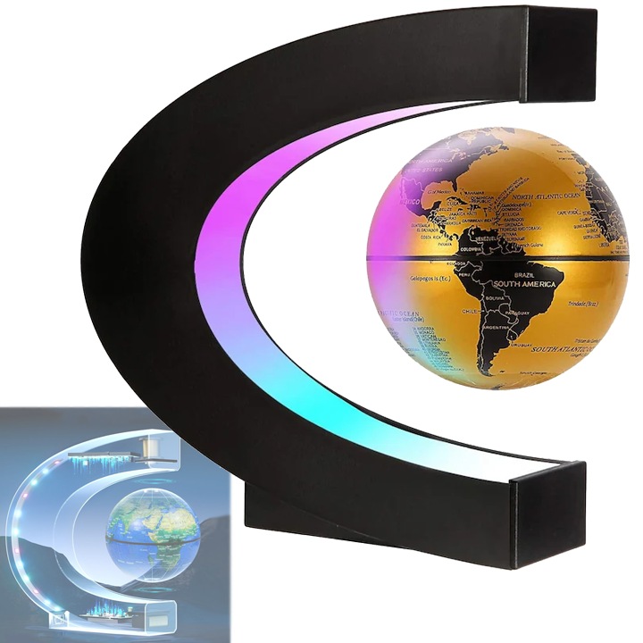 Glob pamantesc magnetic plutitor cu iluminare LED, C-Shape