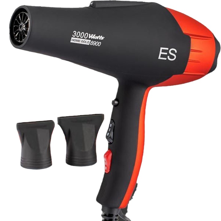 Професионален сешоар, Axroad Mall, 2 степени на скорост/3 степени на температура, 3000W мощност, Бързо превключване между горещ въздух и студен въздух, С 2 концентратора, Пластмаса, 24*20см, Черен/Червен