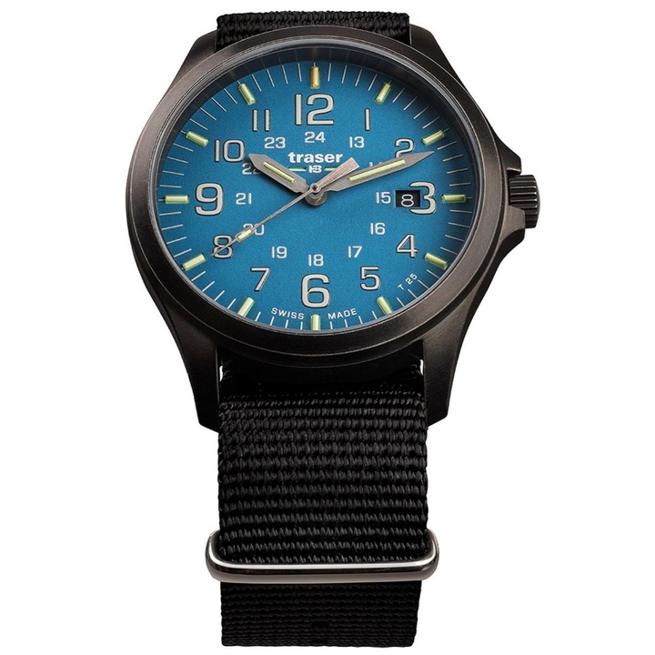 NEVERIFICAT - Traser H3 108647 P67 Officer GunMetal 42mm 10ATM Kék férfi karóra