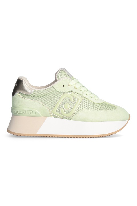 Liu Jo, Pantofi sport cu talpa flatform si garnituri din piele intoarsa Dreamy, Alb/Crem/Verde fistic