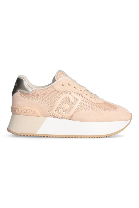 Liu Jo, Pantofi sport cu talpa flatform si garnituri din piele intoarsa Dreamy, Alb/Piersica