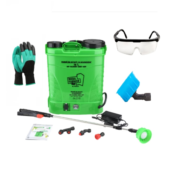 Pompa de stropit electrica, capacitate 18L, greutate 5Kg, presiune 5.5 bar, 8Ah, 9 Accesorii, Verde