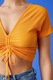 KOTON, Tricou crop cu snur, Portocaliu, M