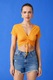 KOTON, Tricou crop cu snur, Portocaliu, M