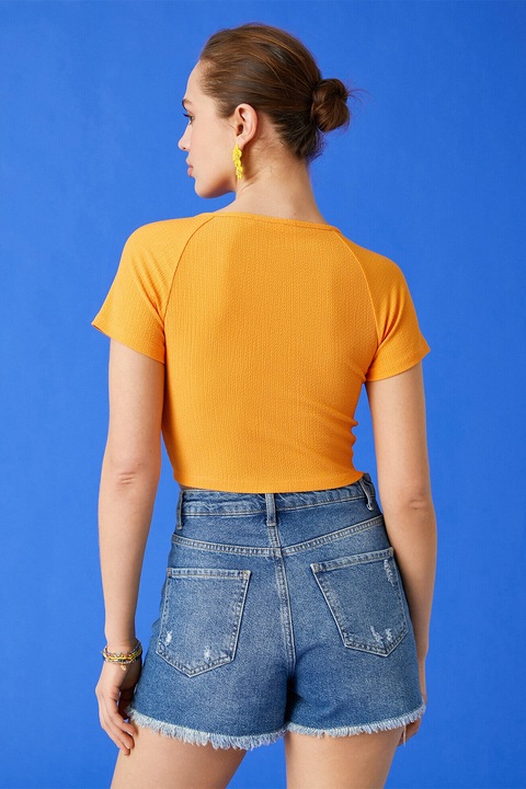 KOTON, Tricou crop cu snur, Portocaliu, M