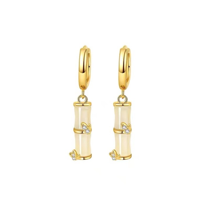 925 ezüst női fülbevaló, Bambusz, Macskaszem, Cirkónia