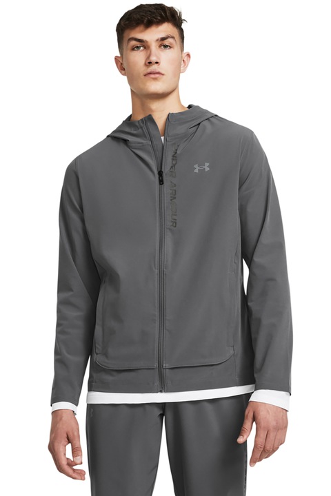 Under Armour, Jacheta slim fit pentru alergare OutRun The Storm, Gri inchis