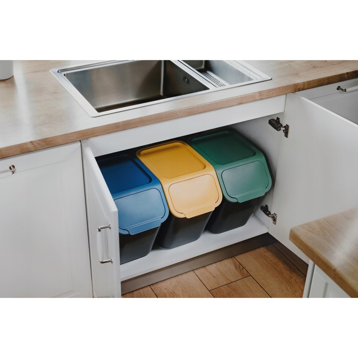 Recipiente de separare a deseurilor, 3 buc, 25l, BINI - gri