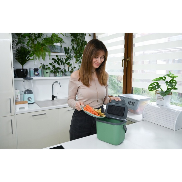 Cos de gunoi, Peel, Bio Deseuri, Practic, Bini Handy, Verde, Gri, 6l