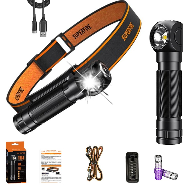 Lanterna de Cap Frontala ELITY™, Multifunctionala Detasabila cu Magnet, 5x Moduri, Full LED, Acumulator Reincarcabil, Rezistenta la Apa si Socuri, Ideala pentru Pescuit, Drumetii, Reparatii, Camping, Cablu USB-C, Acumulator incluss
