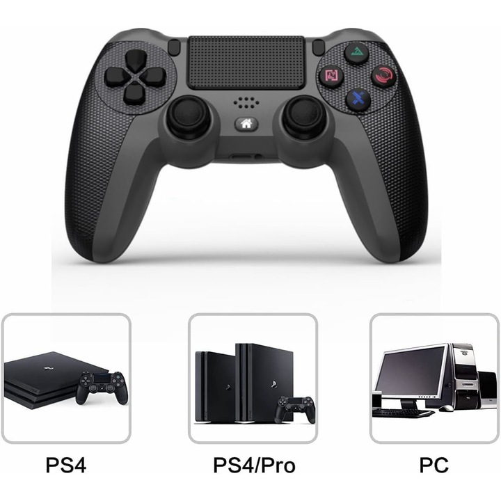 Gamepad wireless pentru PS4/PS4 Slim/PS4 pro/PC, LYCENXI, Cablu de incarcare USB, Negru