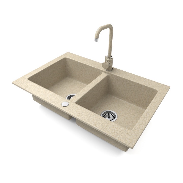 Nero Verso, Gránit mosogató szett, Steel csapteleppel és szifonnal, 75, 5 cm, Bézs