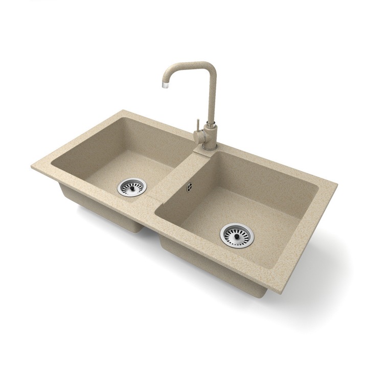 Nero Lybra, Gránit mosogató szett, Steel csapteleppel és szifonnal, 82 cm, Bézs