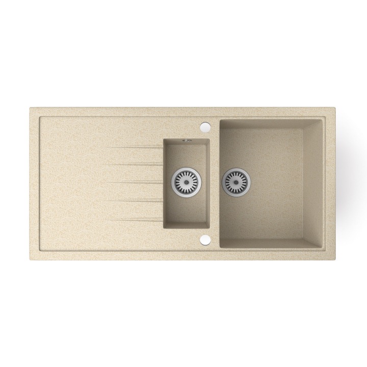Nero Solarys, Gránit mosogató szett, Design csapteleppel és szifonnal, 99, 5 cm, Bézs