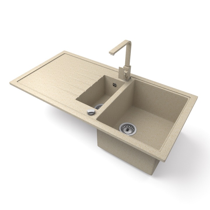 Nero Solarys, Gránit mosogató szett, Design csapteleppel és szifonnal, 99, 5 cm, Bézs