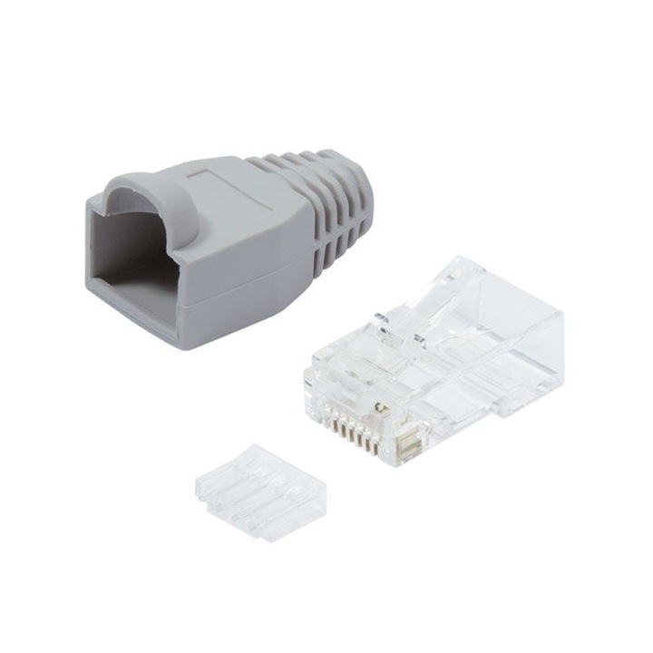 Pachet 100 mufe Cat.6 RJ45 UTP cu manson gri LogiLink IWP-CAT6U-GY
