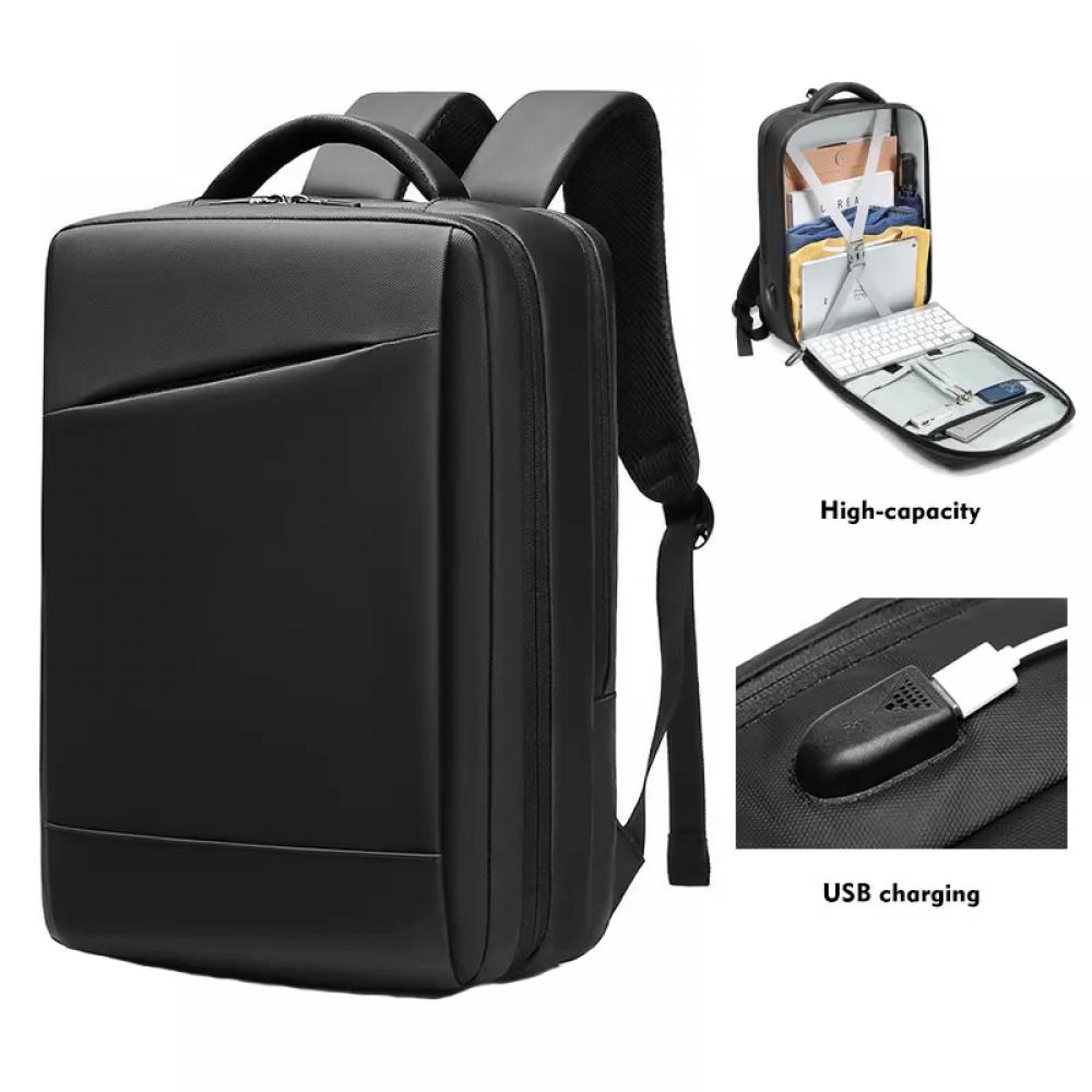 Rucsac pentru laptop 15.6 inch, MingLu, capacitate 20-39L, port USB, impermeabil, antifurt, unisex, dimensiuni 300 x 130 x 430 mm, negru