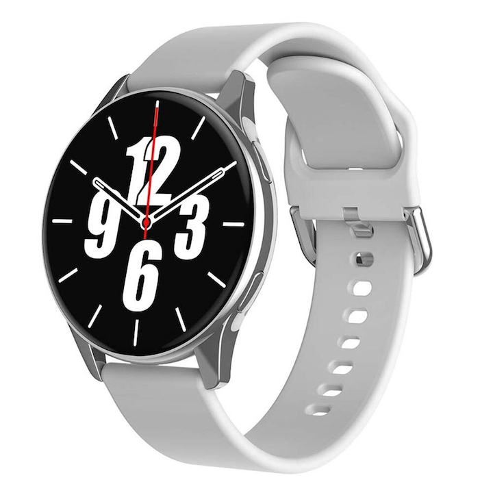 Smartwatch, Silicon, 1.28 inch, Player muzical, Notificare apel/text/retele sociale, Compatibil Android/iOS, Argintiu