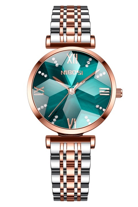 Ceas de mana femei NIBOSI Casual Quartz Analog Elegant Fashion Luxury Otel Auriu Verde