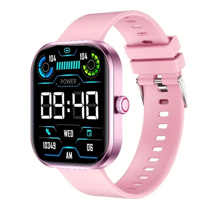 Смарт часовник с пълен сензорен екран, силикон, 1,91 инча, розов