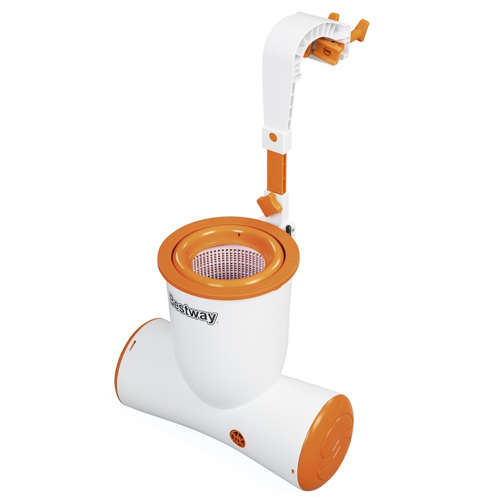 Филтрираща система Skimatic Bestway 2 в 1, Почистване на водната повърхност и филтриране на водата в басейна, 220-240 V, Трансформатор 12 V, 48 W, Мощност 2574 л/ч, Подходяща за басейни Fast и с размери на рамката от 1100-20500 литра