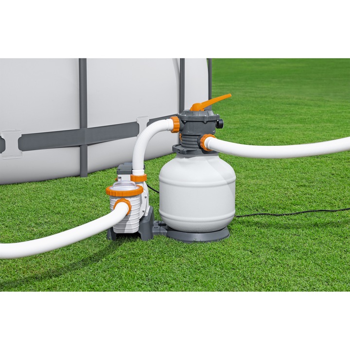 Bestway medenceszűrő szivattyú, 220-240V, 280W, teljesítmény 8327 l/h, 1100-51400 literes medencékhez, időzítő, nyomásmérő, homokszűrő rendszer vagy Polysphere szűrőgolyók (nem tartozék) , ChemConnect adagoló tartozék