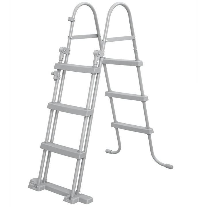Scara de acces pentru piscina Bestway, otel/plastic, compatibila cu piscina cu inaltimea de pana la 107 cm, gri