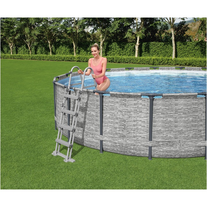 Bestway medencelépcső, acél/műanyag, 122 cm magas medencékkel kompatibilis, szürke