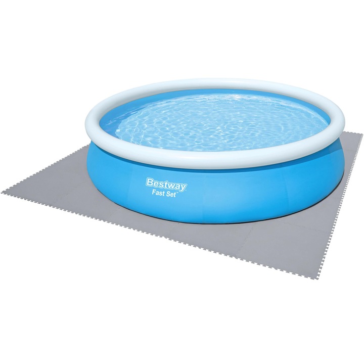 Set 9 panouri protectie baza piscina Bestway, polietilena, 9 panouri 78x78 cm, gri