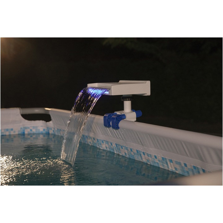 Система LED водопад за басейн Bestway, 8 режима на светене (7 цвята), Работа с 3 батерии АА (не са включени), За филтриращи системи с мощност 2006-11355 л/ч