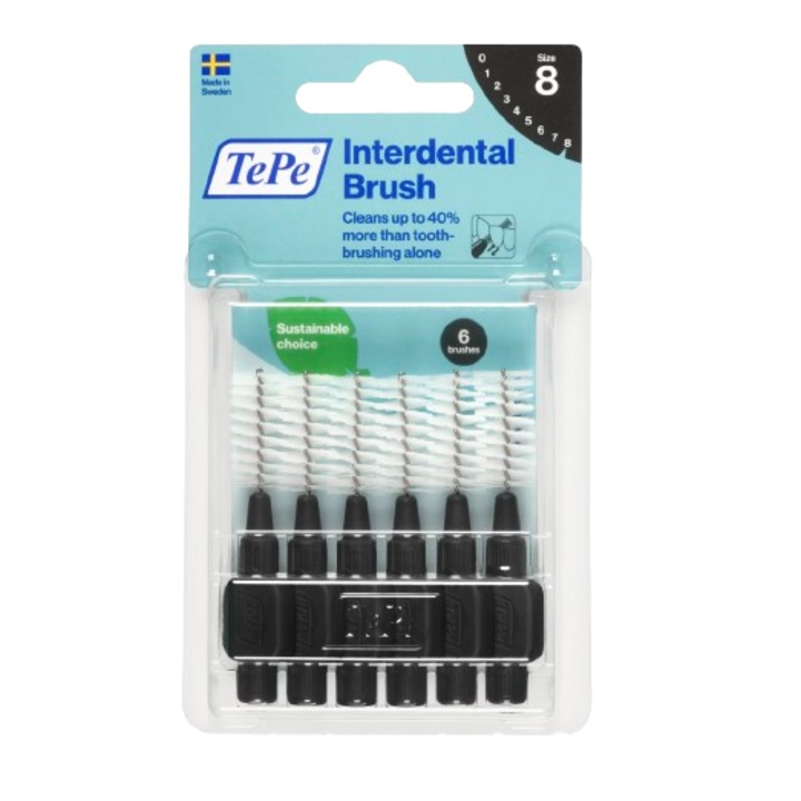 Set de 6 Periute interdentare, TePe, moale, 1.5 mm, Negru