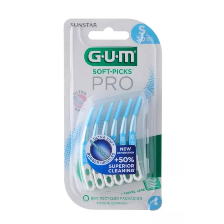 Set 30 periute interdentare, Sunstar, GUM Soft-picks Pro S, Albastru/Alb, S