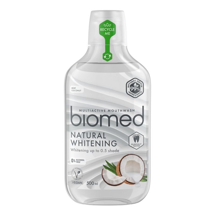 Szájvíz, Biomed, Természetes fehérítő, Kókuszkivonat, 500 ml
